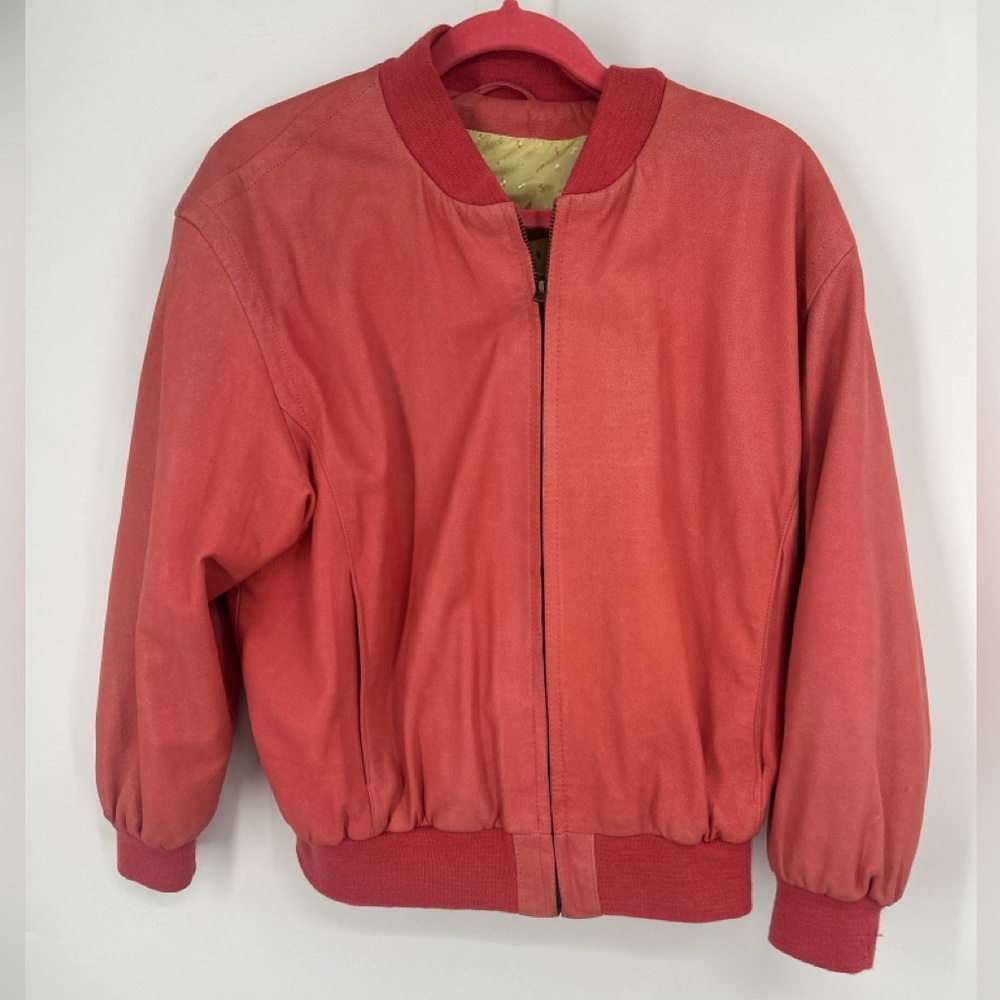 Strewa vintage salmon pink soft leather Bomber Jacket